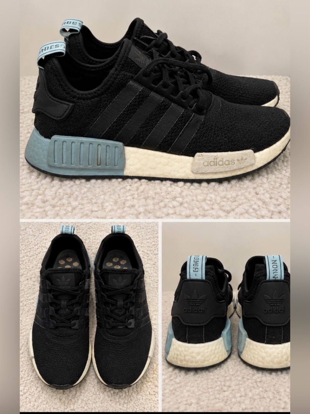 adidas Kids Black Sneakers with Light Blue Heel Tabs